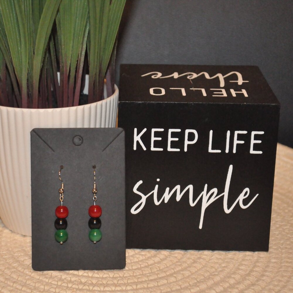 Red, Black & Green Beaded Drop Earrings
